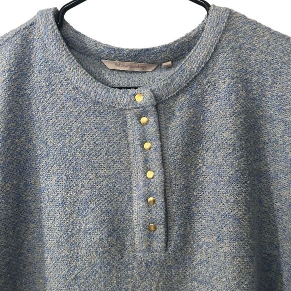 Soft Surroundings El Chate Heather Blue Long Sleeve Henley Top Size L Sweater - Picture 4 of 11